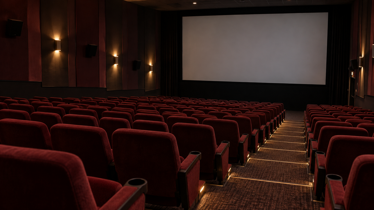 Cinema screen and empty seating rows for an attendance review