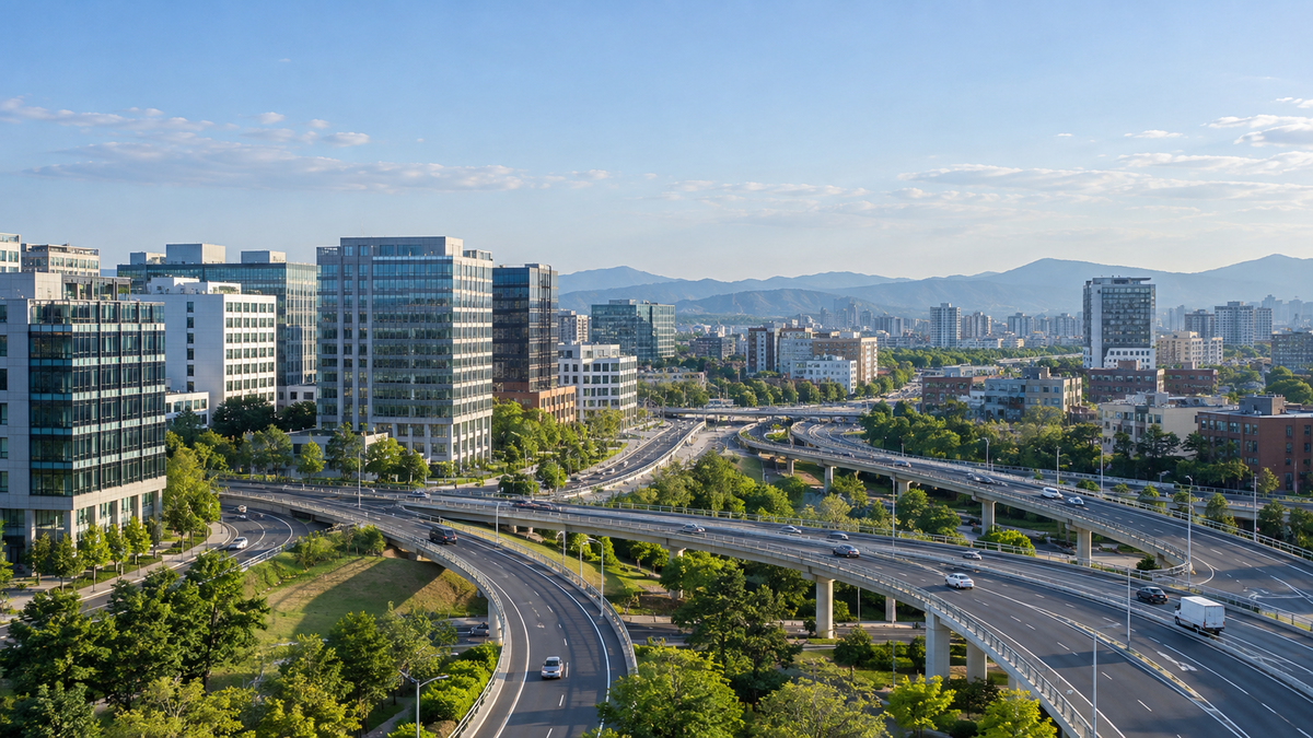 Urban commercial buildings and transport infrastructure