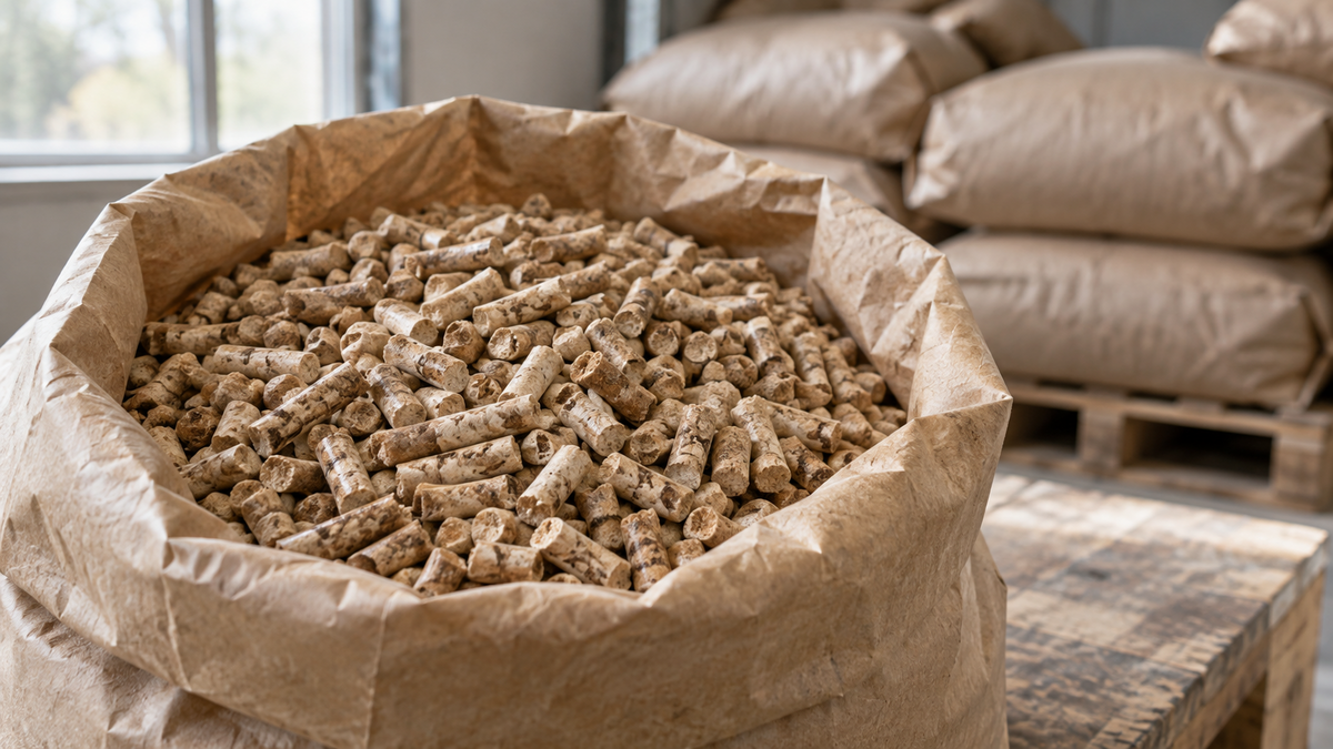 Wood pellets ready for seasonal fuel deliveries